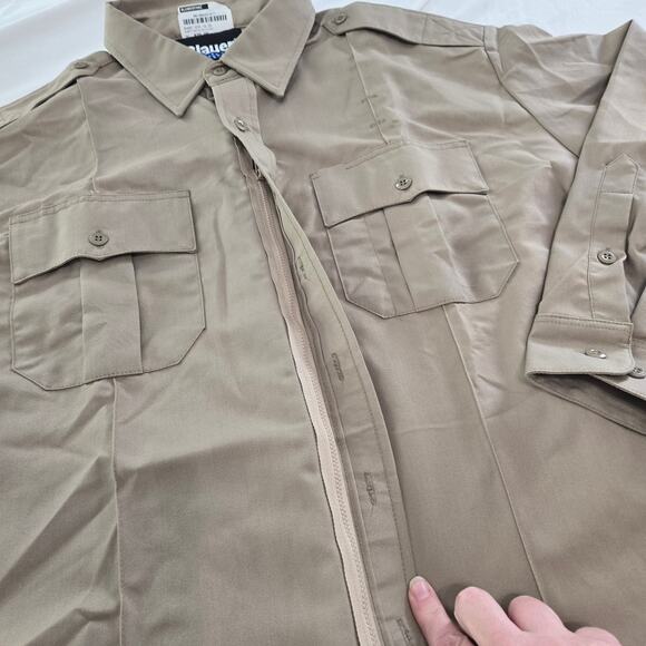 Blauer Long Sleeve Tactical Shirt Mens ZIP FRONT Size 18 32-33 Silver Tan Khaki - Picture 2 of 9